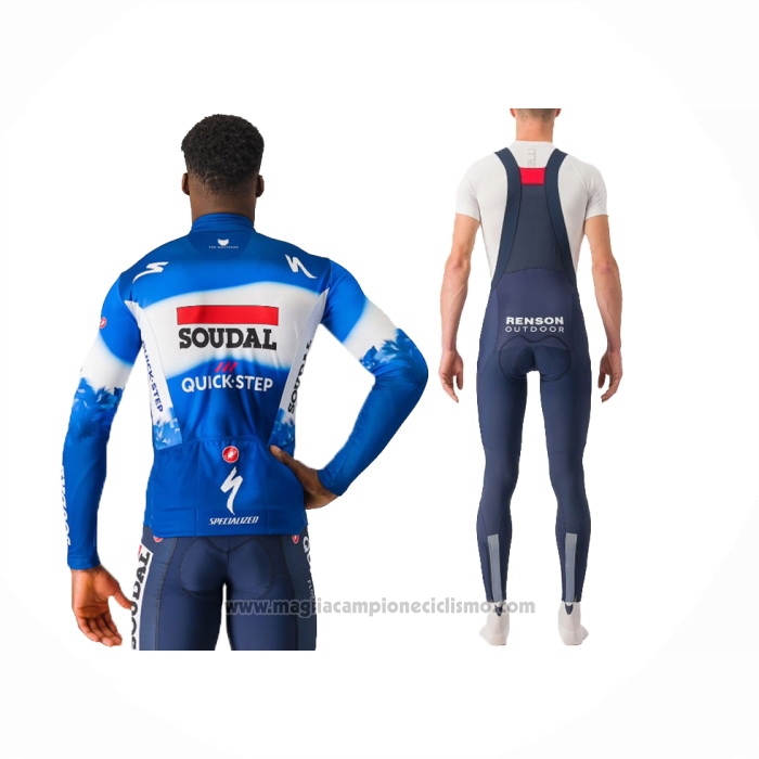 2024 Abbigliamento Ciclismo Deceuninck Quick Step Blu Bianco Manica Lunga e Salopette